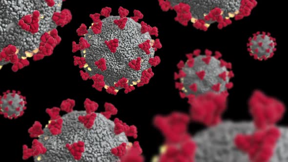 Seamless Loop of Several Coronavirus Viron Rotating With Transparent Background