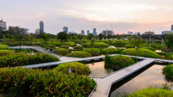 TIme lapse view of Benchakitti Park in evening time alt