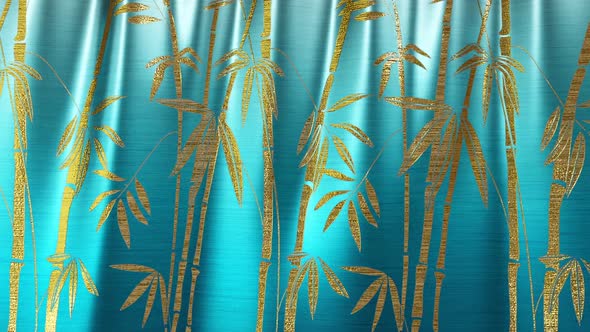 Japanese Gold Bamboo Pattern Silk Fabric Animation Loop
