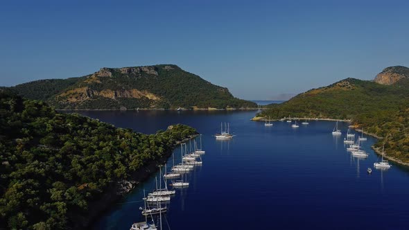 Aerial Footage of the Picturesque Bay of the Many Islands Near Marmaris Participants of the Sailing alt
