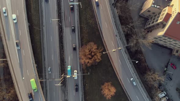 Aerial Top Down View of Elevated Highway Traffic