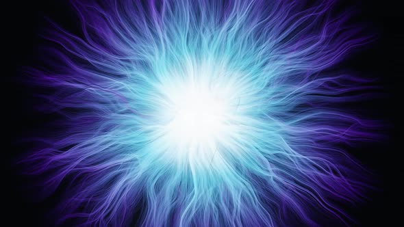 Neon light rotation. Blue and bright purple background. Design. Huge lines develop in space. alt