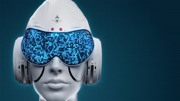 artificial Intelligence. sci fi robot head close-up. the inscription "5g technology" alt