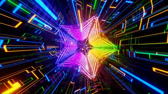 HD loop 3D animation. Abstract neon lines move in space. Futuristic background. Neon traffic alt