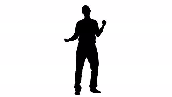 Guy Dances Energetic Movements. Silhouette. White Background alt