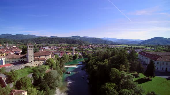 Aerial View Italy city, sunny weather and blue sky, 4K