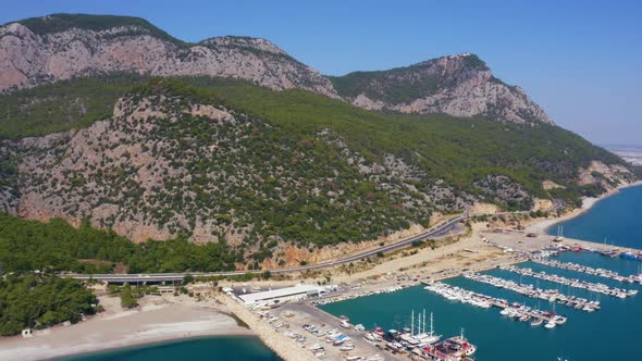 Aerial View of Yachts and Boats Anchored at Sea Port alt