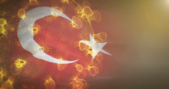 Turkey Flag With Corona Virus Bacteria 4K alt