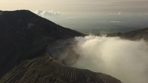 Aerial Shot of Active Volcano Crater. Sunrise Indonesia. alt