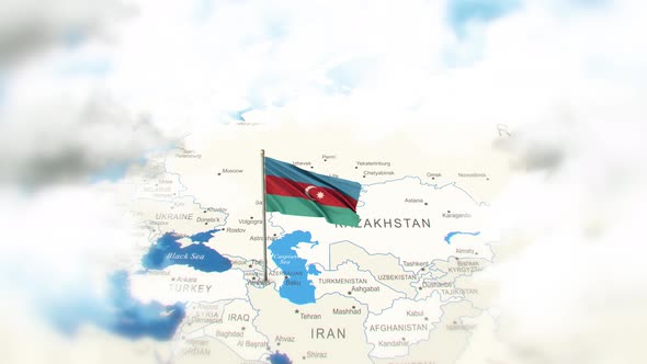 Azerbaijan Map And Flag With Clouds