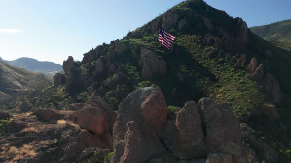 Patriotic Aerial Video of the USA Flag on a Flagpole, Fluttering on Wind,  alt