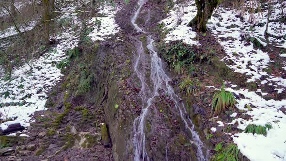 Mountain Small Waterfall In Winter