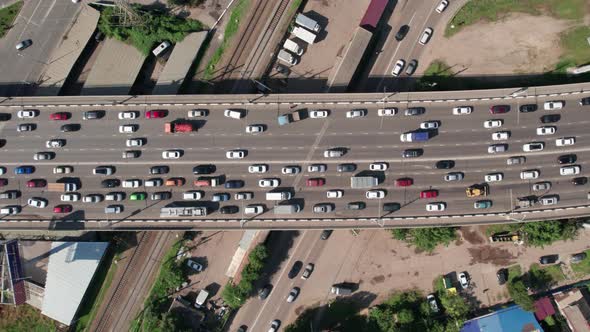 Transport Aerials  Top Down View of Freeway Busy City Rush Hour Heavy Traffic Jam Highway Bridge alt