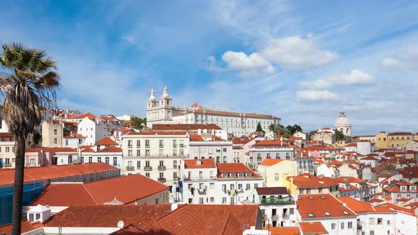 4K timelapse of Lisbon rooftop from Portas do sol viewpoint - Miradouro in Portugal - UHD