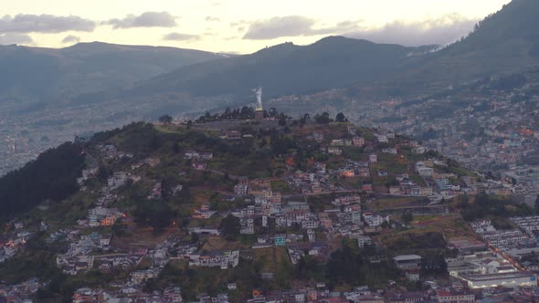 Panecillo Downtown Afternoon Quito City Travelling Aerial View. Ecuador alt