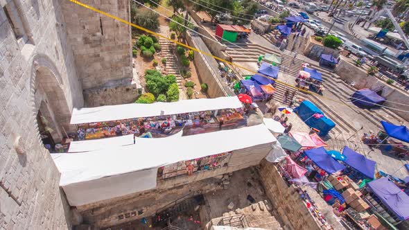 View From the Top of Damascus Gate to Jerusalem Old Town Timelapse alt