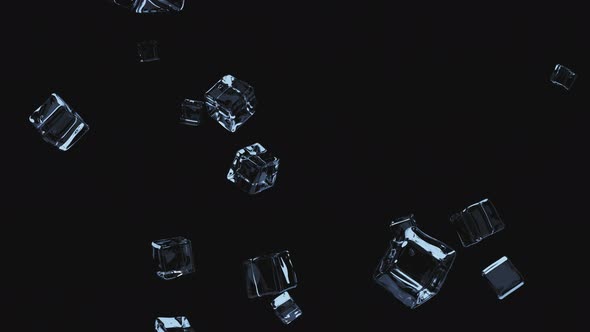 Abstract motion of cubes of ice on a transparent background.