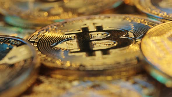 Mining Golden Bitcoins Coins Isolated on Background