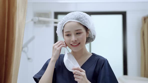 beautiful woman in a beauty clinic is standing smiling