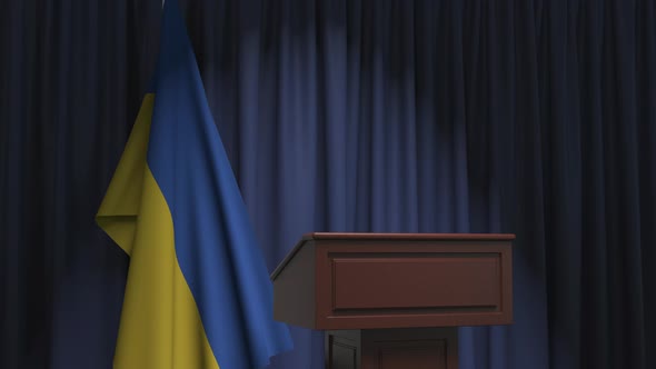 Flag of Ukraine and Speaker Podium Tribune alt
