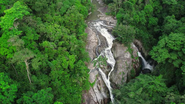 Aerial view ascending over Hin Lat waterfall in Ko Samui, Thailand alt