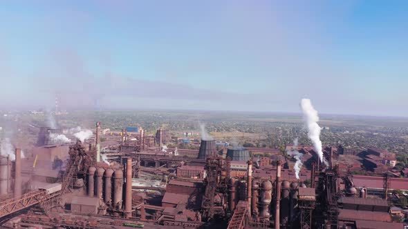 Environmental pollution. Blast furnaces of a metallurgical plant