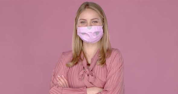Portrait of Beautiful Woman Wearing Stylish Face Mask alt
