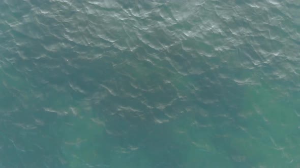 Top-down View of the Sea Waves. The Camera Flies Very High Above the Waves. Sea Ripples. Aerial View alt
