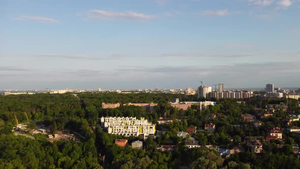 Aerial view green sunset Kharkiv city residential