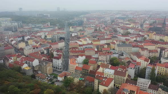 Aerial View of Citycape of Old Town of Prague, with a Lot of Rooftops, Churches, and the Landmark of