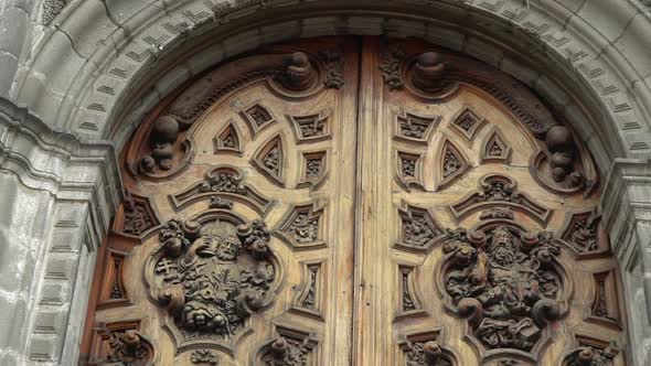 Old Wooden Gothic Door on Church Mexico City