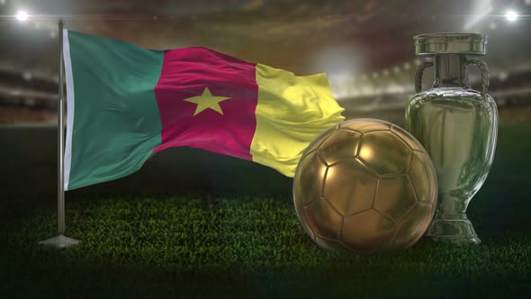 Cameroon Flag With Football And Cup Background Loop alt
