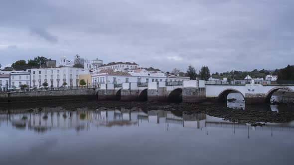 Tavira city Timelapse view with river gilao in Algarve, Portugal alt