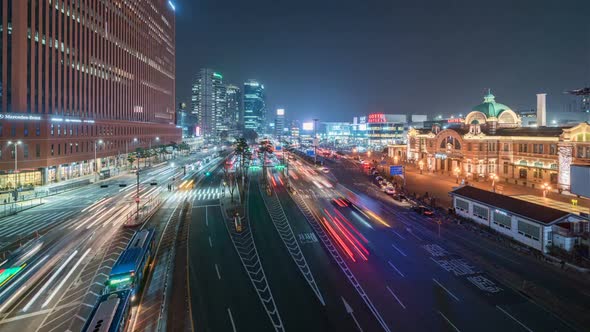 Seoul, Korea - The Seoul Train Station traffic at night
