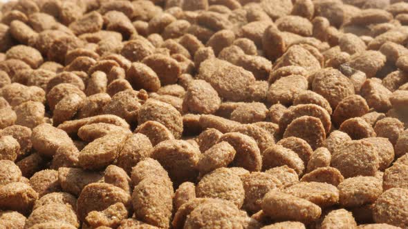 Dry cat or dog food close-up 4K 2160p 30fps UltraHD footage - Shallow DOF  pet pellets on  pile  384 alt