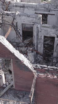 Vertical Video of a Makariv Ukraine a Building Destroyed By the War alt