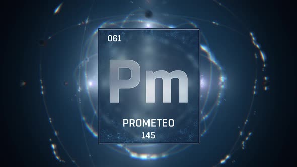 Promethium as Element 61 of the Periodic Table on Blue Background in Spanish Language