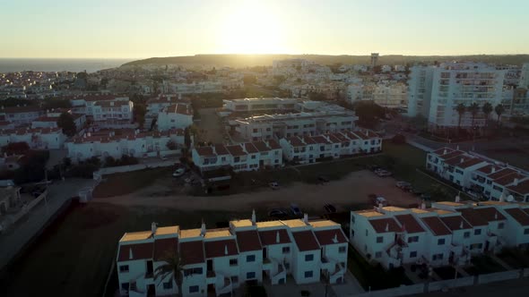 Sunset In Portuguese Town Aerial View