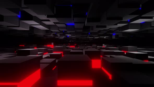 Red And Blue Tunnel Motion With Dark Cubes Vj Loop 4K alt