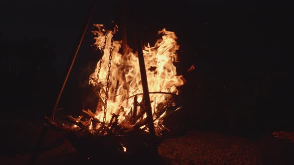 The Big Fire Burns Against the Background of the Night