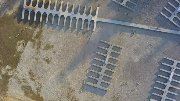 Aerial View Abandoned Docks Dry Lakebed Big Bear Lake Drought