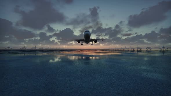 Plane Takes Off at Sunset alt