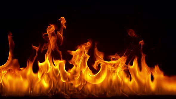 Super Slow Motion Shot of Fire Flames Isolated on Black Background at 1000Fps alt
