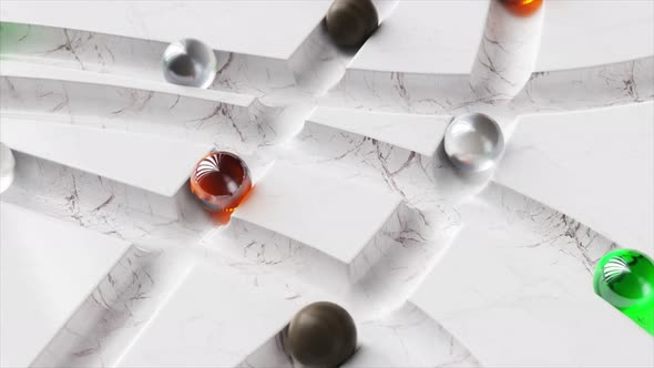 Colored Balls Roll Around the White Marble Labyrinth alt