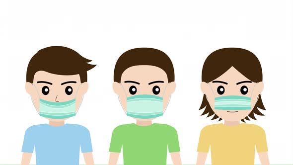 Animation of how to wear a mask to prevent viruses and social distancing alt