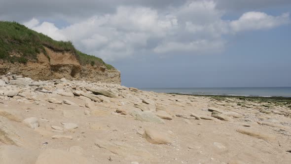 Sword beach allies landing area in northern France Normandy 4K 2160p 30 fps UltraHD tilting footage  alt