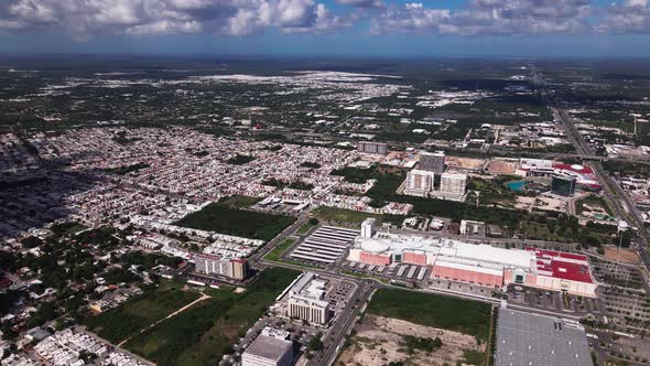 Flying over the huge malls in merida, yucatan, mexico alt