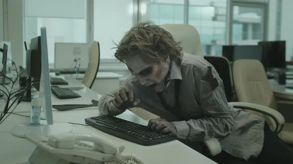 Zombie Office Worker Trying to Type on Computer, Stock Footage | VideoHive