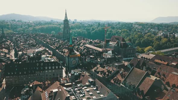 Aerial Footage Over the City of Bern  Flying Above the Streets