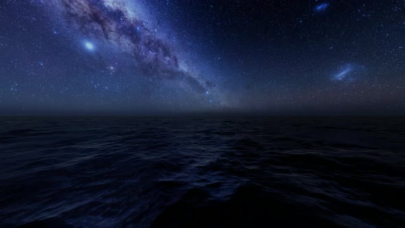 3d Ocean  Panaromic night sky